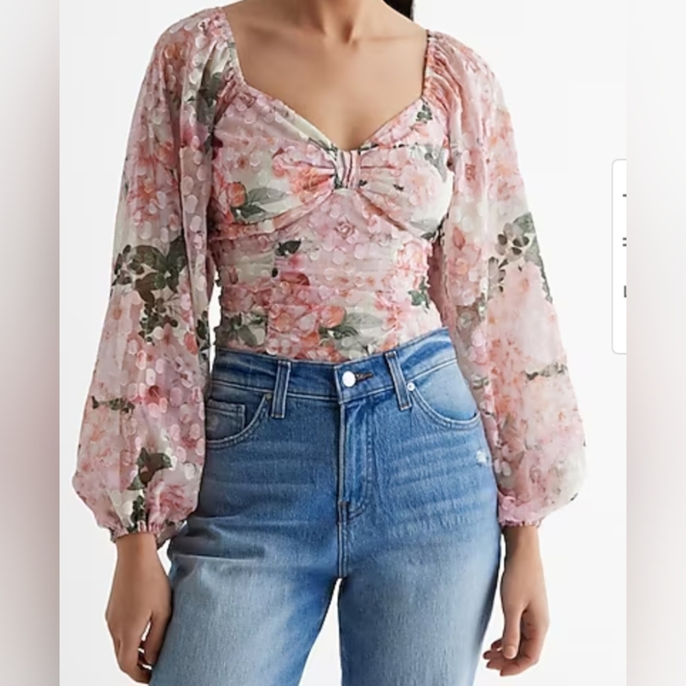NEW Express Ruched Floral Bodysuit Sz M